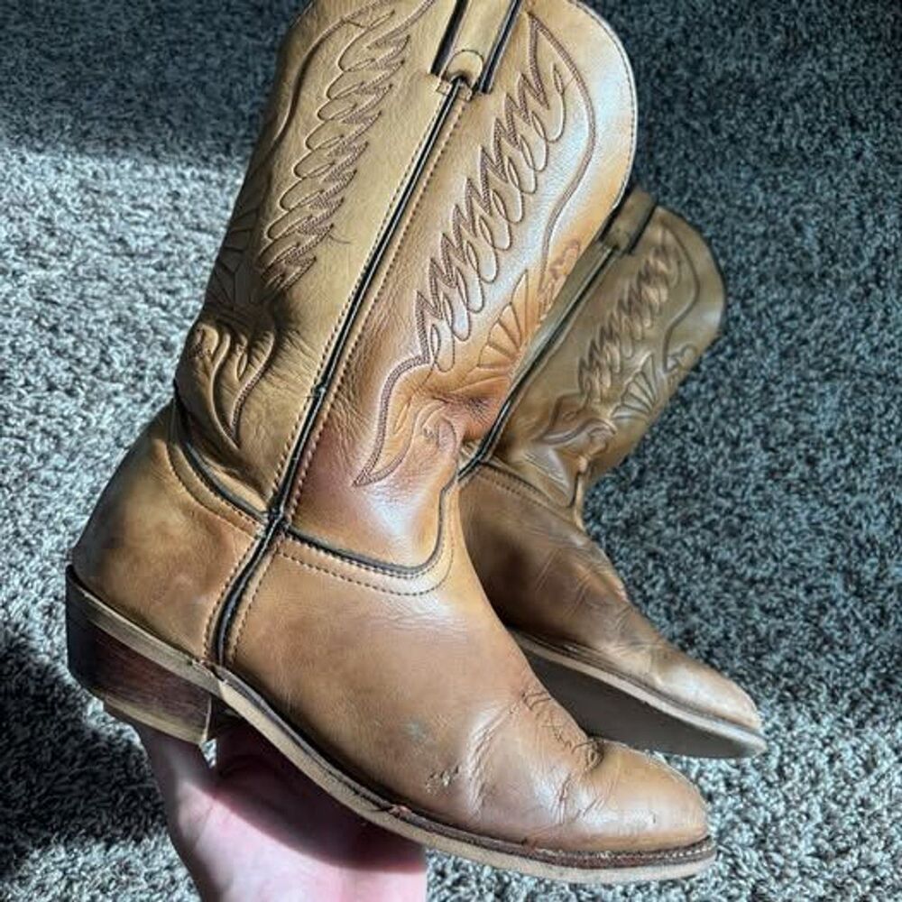 Vintage Durango Cowboy Boots Mens 8.5 EE Leather Eagle Stitch